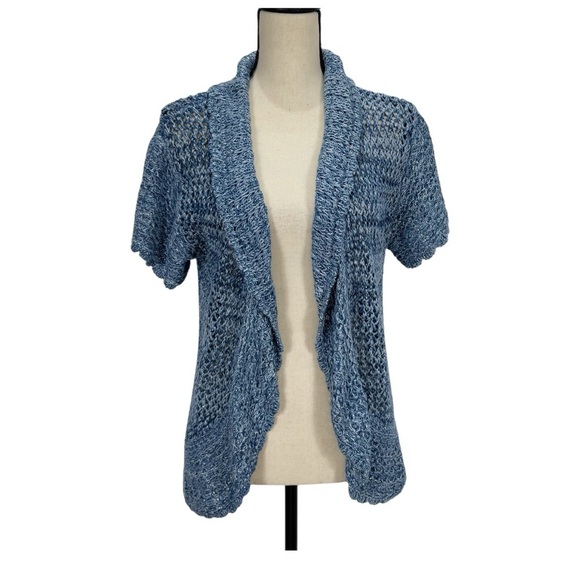 Ruby Rd Blue with silver metallic Short-Sleeve Cardigan knit size small women’s - Picture 1 of 15